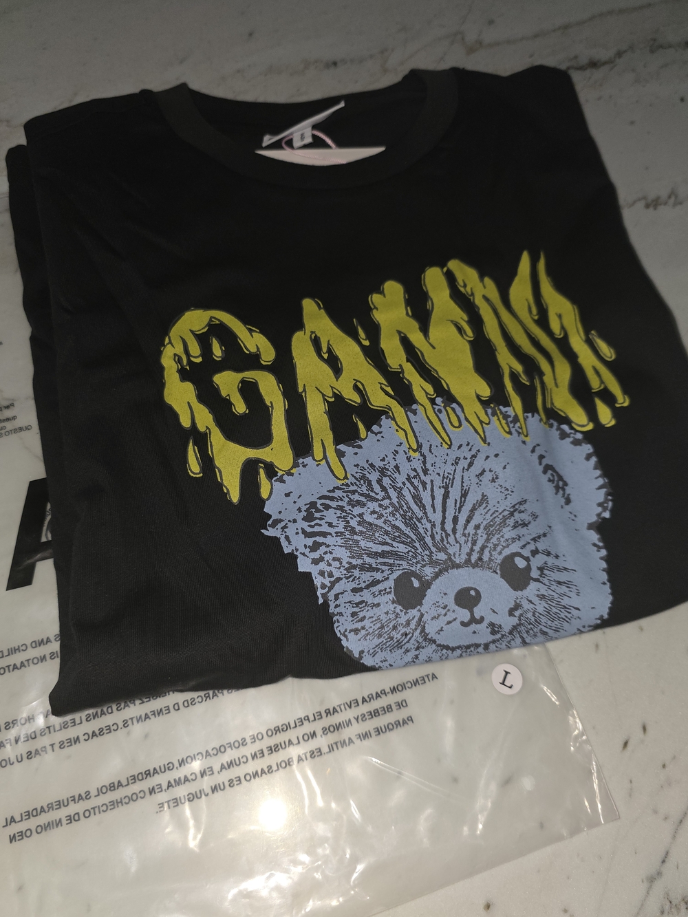 GANNI Basic Cotton Teddy Long Sleeve T-Shirt (BLK)